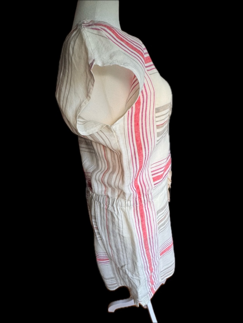 LOFT 100% Linen Striped Dress | Tie Waist | Short Sleeve | Size L - Picture 2 of 6